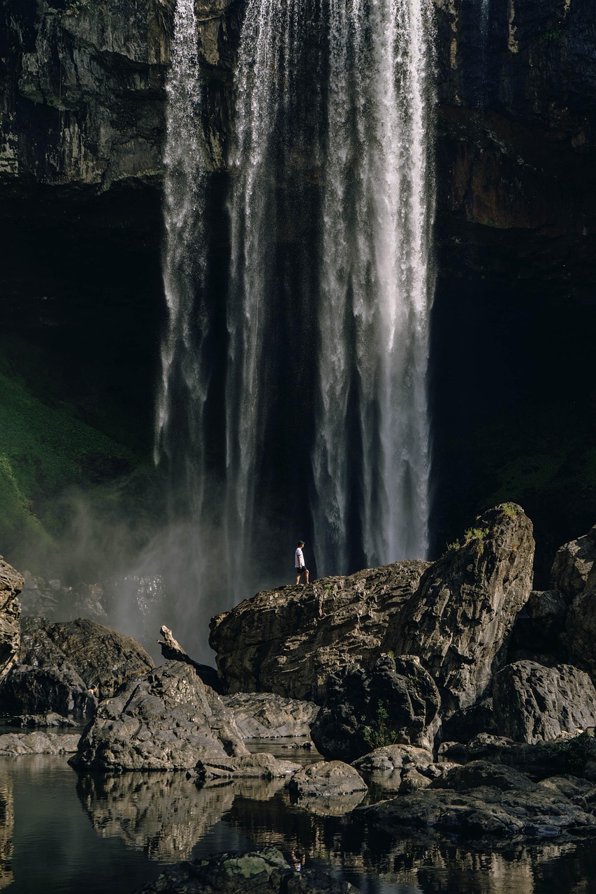waterfall, rocks, trekking, cliff, man, hiker, travel, adventure, hiking, backpacking, phone wallpaper, falls, mountain, nature, aesthetic wallpaper, iphone wallpaper, black wallpaper, black, iphone wallpaper, iphone wallpaper, iphone wallpaper, iphone wallpaper, iphone wallpaper